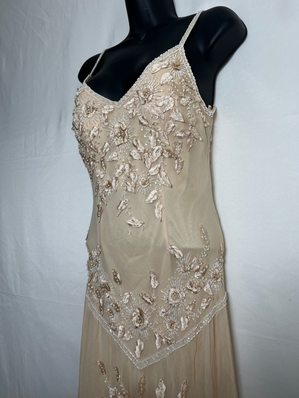 Lillie Rubin Beaded Asymmetrical Slip Dress in Champagne Beige - Picture 4 of 10